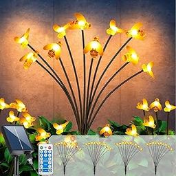 Ryblgled Upgraded Solar Garden Lights 4Pack, 40LEDs Solar Bee Lights Outdoor Waterproof with Remote, Wind Dancing Solar Power Swaying Lights for Yard Pathway Lawn Decor (Warm Lighting)-image-14