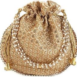 Potli Bag Golden work wedding potli for ladies Gift for women handbags traditional Indian Wristlet with Drawstring Ethnic Embroidery Fashion Potli.-24