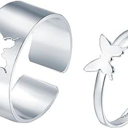Silver Butterfly King Crown Queen Adjustable Proposal Couple Ring Set-image-65