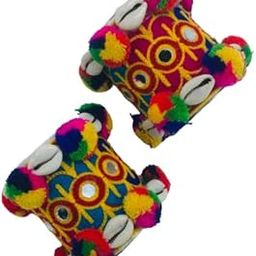 Garba Navratri Jewellery Sets for Women Multicolor Embroidered Fabric Silver Oxidised Afghani Bangles Sets Baloya Set for Women and Girls-image-84