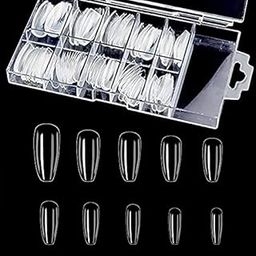 Belicia 100 Pcs Clear Coffin Nails,Ballerina Fake Nails,-48
