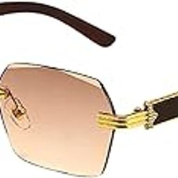 Retro Rimless Rectangle Sunglasses | Unisex 90s Frameless Vintage Square Shades | UV Protection Fashion Eyewear for Men & Women Unisex Medium Size (226)-image-38