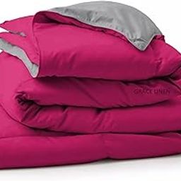 Blanket for Winter Double Size - Microfiber 300 GSM Comforter for Winter Blanket- Soft & Luxury Design Duvet/Blanket Double Bed (90"X100") - Hot Pink/Silver Grey Color-picture-13