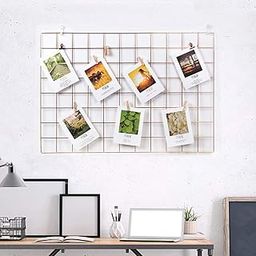 Franklite Iron Steel Grid Photo Frame for Wall Clip Holder Photo Frame,Multi Functional Creative Mesh Wall Grid Frame organizes kitchen, cabinet, refrigerator Gold (30&30cm) 1Pcs Frame-6