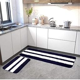 Mahika Non Slip Kitchen runner & Mat Combo Kitchen Rug Set, Geometric Kitchen Mats and Rugs Washable Hallway Runner Set, Dining Room, Entryway and Door Mat Set, (Set of 1 Combo) (Black & White)-image-48