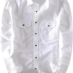 Men's Black Cotton Blend Long Sleeve Collared Neck Relaxed Fit Button Down Double Pocket S to XL Size Flap Cargo Shirt.-image-36