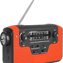 Red Emergency Radio with Solar Portable Hand Crank Multiband AM/FM/SW Bluetooth Card Plug-in Radio Multi-function LED Flashlight Lamp(Red)-picture-2