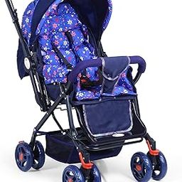 INFANTO Baby Stroller / Pram for 0 to 3 Years, Newborn/Toddler/Kid | 5 Point Safety Harness | Reversible Handlebar | Lockable Swivel Wheels with Suspension | Rear and Front Brakes | Large Storage Basket | 360° Swivel Wheels-IN04-(LIGHT BLUE)-1