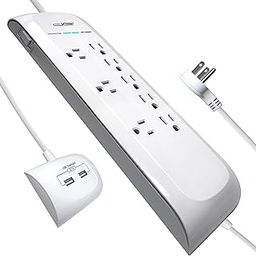 Digital Energy - 8 Outlet Flat Plug Surge Protector with 2 Separate USB Ports - AC 15A 125V 60Hz 1875W SJT 14AWG/3C 2.1A 4200J-12