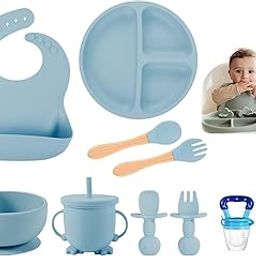 AYME 9 Pcs Silicone Baby Feeding Set Bpa-Free,Microwave Safe, Anti-Slip Base | Complete Tableware Kit for Babies & Toddlers with Suction Plate, Bowl, Cup, Spoon, Fork & Bib Multi-Color (Mickey)-image-38