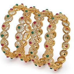 Traditional Gold Plated Red And Green Kada Bracelet Bangle Jewellery Set for Women & Girls-image-71
