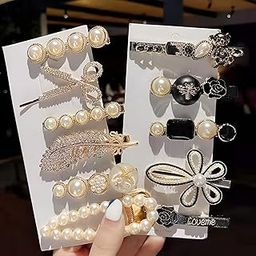 Annacreations Korean Fashion Style Pearl Rhinestone Metal Hair Clips Hair Pin Stylish Hair Accessories Jewellery For Women's And Girls (Pack of 11 Pcs)-image-7