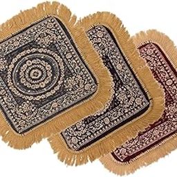 Kuber Industries Pack of 3 Velvet Finish pooja mat for sitting on floor | Traditional Aasan Puja Cloth for Home Mandir | Suitable for Prayer & Meditation | Maroon, Brown & Grey-11