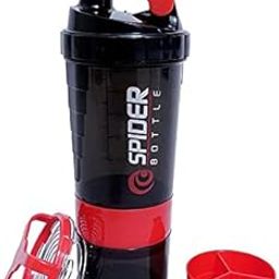 Bhatufit Spider Shaker Bottle with Extra Compartment, 100% Leakproof Protein Shaker Water Bottle 600 ml Sipper for Gym (Red and Black)-image-27