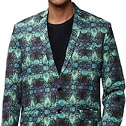 Men's Notched Lapel Printed Turquoise Blue Single-Breasted Blazer-SOBLZ-082-1_TurquoiseBlue-image-45