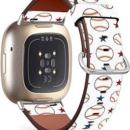 Mingdao Compatible with Fitbit Sense 2 / Sense / Versa 4 / Versa 3 Patterned Leather Replacement Band (Baseball And Star Pattern-Wb02)-image-50