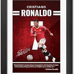 TenorArts Cristiano Ronaldo Poster Manchester United Quotes with Signature Laminated Photo Frame Painting with Matt Finish Black Textures (12 inches x 9inches)-image-25