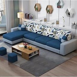 Woodsfreak Luxurious Day Bed Designer Sofa Florendo 5 Seater Fabric LHS L Shape Sofa Set (Blue-Light Grey)-image-71