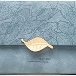 Tri-fold Wallet for Women - Stylish Cash, Cards Holder Ladies Leaf Wallets - Faux Leather Hand Purse(Light Blue)-image-38
