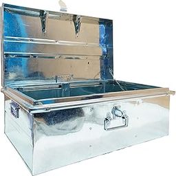 KRSNA Stainless Steel Trunk Box Storage Metal Baksha, Size (L 26 x W 15 x H 11 Inches) (0.60 mm heavy sheet Thickness) 2.2 feet Length, Large Size For Store, Safty Locker | Silver Color, Rectangular-16