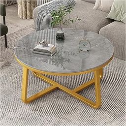 Roldo Center Table/Morden Metal Frame Coffee Table/End Table/Enginear Wood Marble Look/Snackes Table/Side Table/Living Room, Drawing Room, Bedroom, Balcony, Apartment, (Gold Grey)-image-78