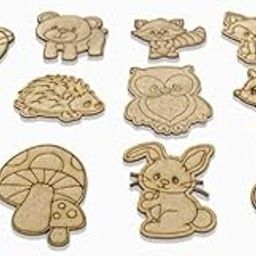 Niya KRAFTS Wooden Woodland Animal Cutouts, 10 x 10 cm, Set of 12 Craft Shapes, Brown-image-97