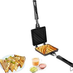 BLLUEX Aluminum Non-Stick Hot Sandwich Maker, Panini Maker with Handle, Double Sided Frying Pan and 2 Slice Grilled Sandwich, Gas Toaster Sandwich Maker Pan for Home, Kitchen, Breakfast (Black)-image-132