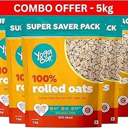 Yogabar 100% Rolled Oats 1kg, Pack of 5 | Premium Golden Rolled Oat, Gluten Free Oats with High Fibre-74