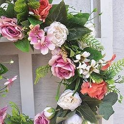 HEAVENGLOW Rose Flower Wreath Simulation Rose Garland Silk Flowers Flower Spring Garden-image-15