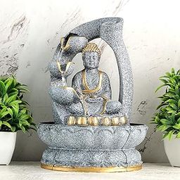 Global Grabbers Polyresin Table Top Indoor Outdoor Water Fall Fountain with LED Lights Home Decor Decoration Gift Gifting Items-STN_GRY-SF24-image-31