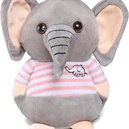 Webby Soft Animal Plush Elephant Toy 20cm, Grey and Pink-21