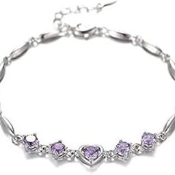 Copper Sterling Silver Plated Heart Shape Designed Charm Bracelet for Women (Pack of 1,Purple)-21