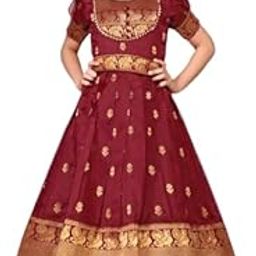 MANMADHU Girls Pattu Pavadai Silk Frock Traditional South Indian Dress with Zari Border Banarasi Style Ethnic -Wear for Kids Wedding & Festival Outfit-image-87