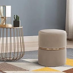 Velvet Vanity Stool Ottoman- Sofa Side Stool Small Ottoman Footrest Stool Makeup Chair- Upholstered Mid Century Modern Vanity Stools for Bedroom and Girls Room Living Room (Off White)-13