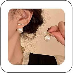 Boho Pearl Ear Jackets Earrings Gold Pearl Stud Earrings Vintage Pearl Front Back Earrings Double Side Pearl Earrings Jewelry for Women, Metal Pearl-image-26
