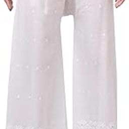 Arisha Fashion Women's White Cotton Palazzo Pants with Intricate Chikankari Embroidery | Ethnic & Casual Wear-image-92
