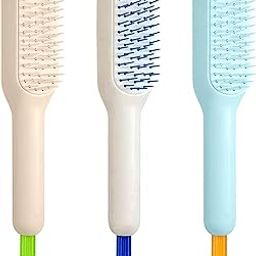 Prime Pick Self-Cleaning Flexible Hair Comb – Set of 3 (Blue, Pink, White) | Detangling Brush with Retractable Bristles | Easy to Clean, Scalp-Friendly – Model PP-183-45