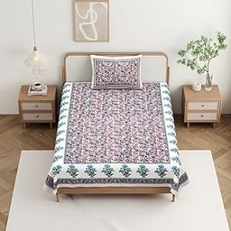 Jaipur Weaves 100% Pure Cotton Bedsheet for Single Bed, 1 Single Bedsheet with 1 Pillow Cover, 180 TC Single Bedsheet Cotton, 60 x 90 Inches (Vintage Trails, 1)-13