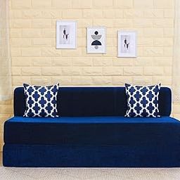 uberlyfe Xtra Long 4-Seater Sofa Cum Bed | 1-Year Warranty | King Mattress, Sofacum Bed for Tall People | 15" Sofa Height |2 Semicircle Pattern Cushions | Chenille Fabric, Dotted Blue | 6' X 6.5' Feet-image-67