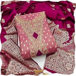 Women's dress material, Shimmer Butti Codding Sequence Work, Unstitched Dress Material with Jacquard Dupatta-image-37