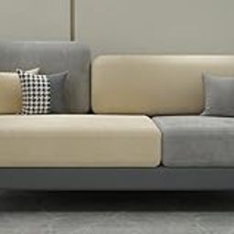 DUEX FURNITURE - 3 Seater Sofa Set for Living Room | 3-Person Upholstered Velvet Fabric Sofa Couch for Home and Office Guests | Grey & Beige | Modern Style | Small Pillow Included-image-30