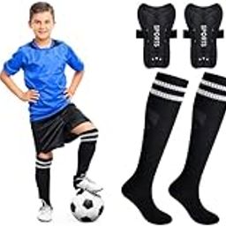 Proberos® Girls Nylon Sport Compression Sock Shin Guards Set 13.5 Inches Knee High 10-15 Years Old Sweat Absorption Long Socks for Soccer Basketball M Black 2PCS-image-32