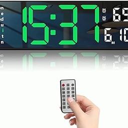 ANTIMERO Digital Wall Clock, 16" Large Display Digital Clock with Remote Control, Auto-Dimming Wall Clock with Night Light, DST, Date Week,Temp for Living Room, Bedroom, Decor, (Green)-image-73