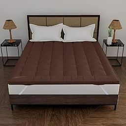 Ealma 600 GSM Microfiber Mattress Topper | Quilted Mattress Padding Bed Topper | King Size 78x72 Inch | Ultra Soft Gadda Topper with Elastic Straps | Comfort Sleep & Pain Relief Support | Dark Brown-image-21