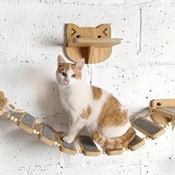 XSOURCE Wooden Cat Suspension Bridge – Wall-Mounted Climbing Bridge for Cats with Anti-Slip Felt Pads – Sturdy Hanging Walkway for Indoor Cat Wall Furniture & Activity Play-image-74