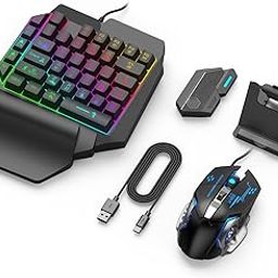 Serounder One Hand Keyboard And Mouse Combination, RGB Gaming Combination With Converter, Portable Mini Gaming Dongle Keyboard Mouse For Pubg Gamer-31