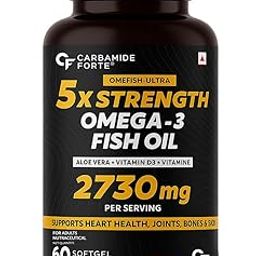 Carbamide Forte 5X Strength Omega 3 fish oil capsules 2730mg with Omega 3 supplement 1590mg and added vitamin A, D, E & Aloevera for Men & Women - Softgel Capsules 60 Count-37