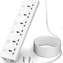FEDUS Surge Protector, 6 Universal Sockets with Individual Switch, 5 Meter 16 Feet Long Cable, Extension Board Cord, Automatic Overload Protection, Fireproof Power Strip Switch Board, Spike Guard-13