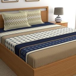 Home Ecstasy 100% Cotton King Fitted Bedsheet with 2 Pillow Covers - (Size 72 x 78 inches, 140 TC, Colour - Blue)-image-2