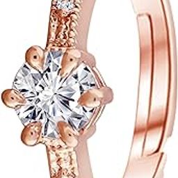 Valentines Special Rose Gold Plated Elegant Classy CZ Crystal Adjustable Designer Finger Ring for Women and Girls (FL163RG)-3
